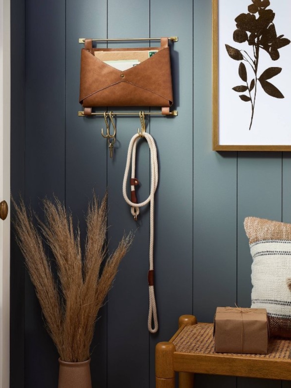 Target Threshold Entryway Organizer Faux Leather & Gold Wall Mounted Mail Holder - Picture 2 of 7